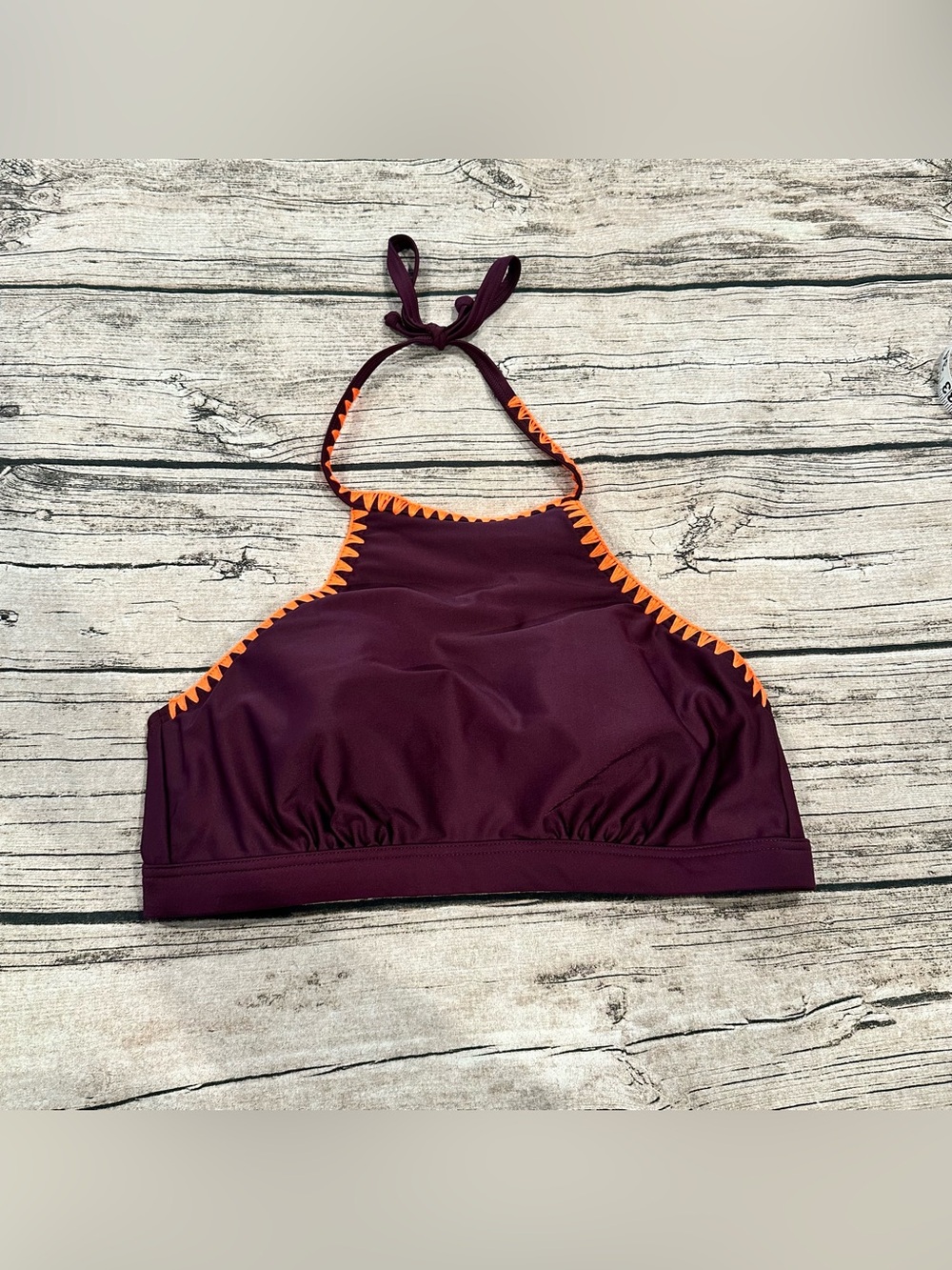 Seekers Australia High Neck Halter Purple Bikini Top w/ Orange Stitching Size 8